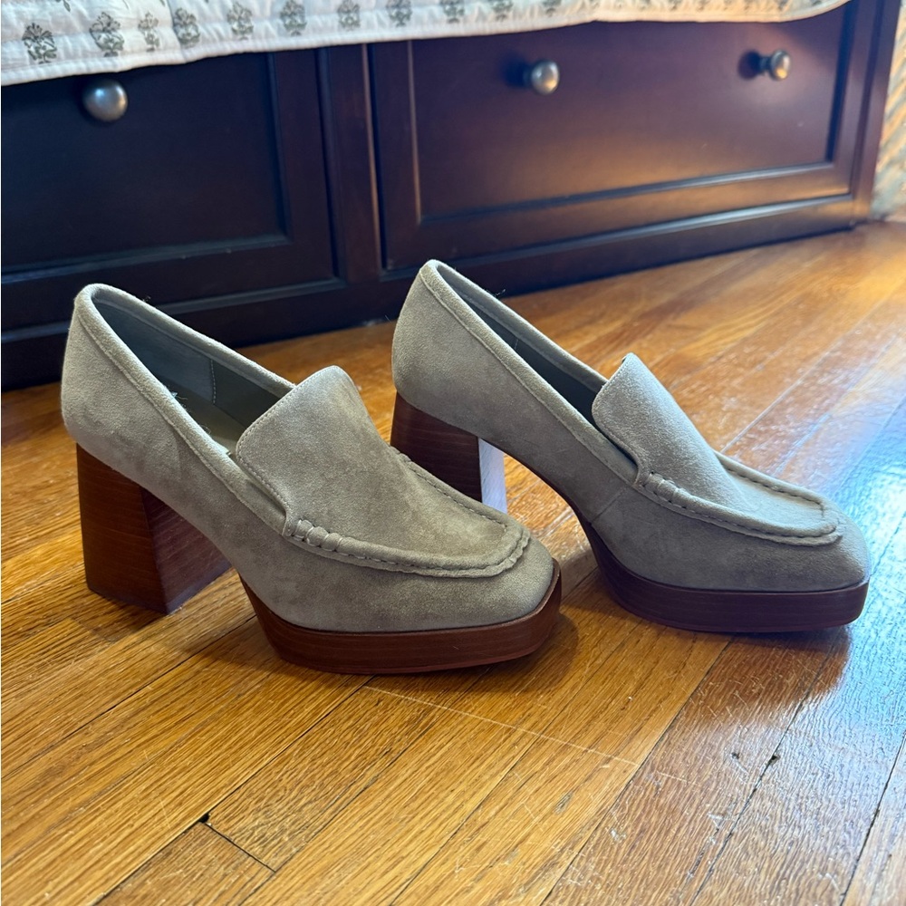 Steve Madden Taupe Suede Block Heel Loafers